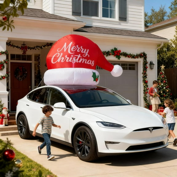 SHILIU-6 FT Inflatable Outdoor Decoration, Santa Hat Christmas Blow Up with LED Lights for Car Roof Xmas Decor