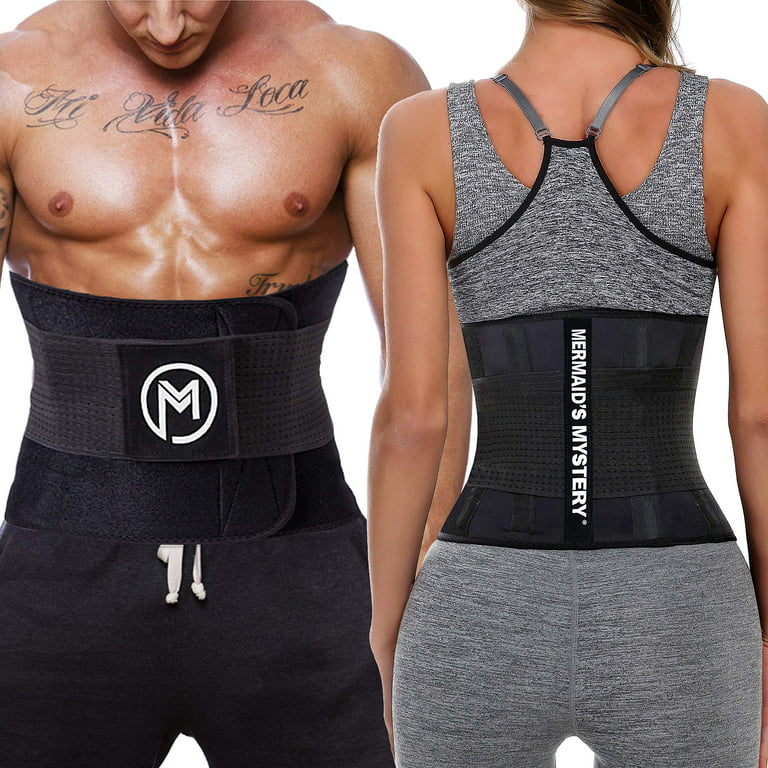 MERMAID'S MYSTERY Waist Trimmer Trainer Belt for Women Men Weight Loss  Premium Neoprene Sport Sweat Workout Slimming Body Shaper Sauna Exercise  Black