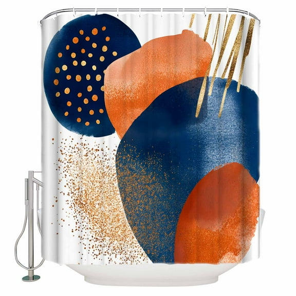 54x78 Inch Shower Curtain Decorative Navy Blue Burnt Orange Bathtub Bath Curtains Fabric Waterproof Bathroom Decor Abstract Modern Geometric Small Stall Shower Curtain Set with 12 Hooks