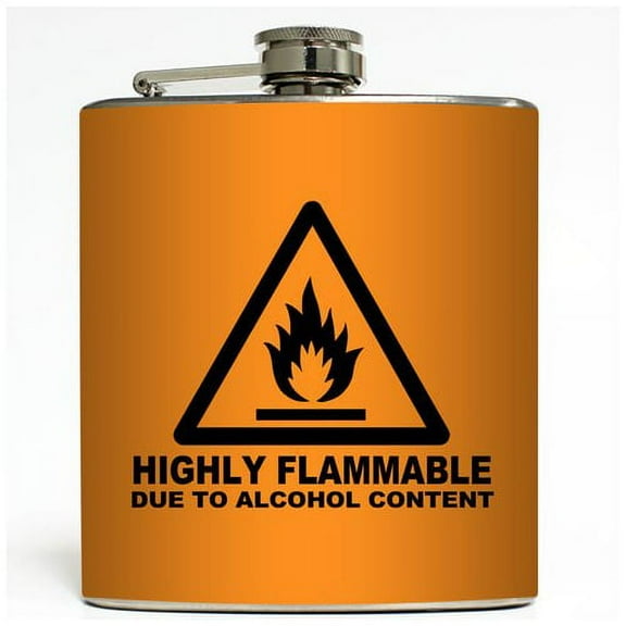 Highly Flammable - Orange - Liquid Courage Flasks - 6 oz. Stainless Steel Flask