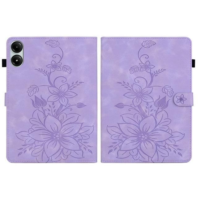 XYX Tablet Case for Redmi Pad Pro 12.1 inch 2024 Released, Lily Flower Pattern PU Leather Multiple Viewing Angles Stand Slim Folio Tablet Cover (Purple)