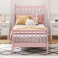 thumbnail image 2 of THOWDEE Twin Size Wood Platform Bed Frame with Gourd Shaped Headboard and Footboard, 80"L x 40.7"W x 44.9"H No Box Spring Needed, Pink, 2 of 7