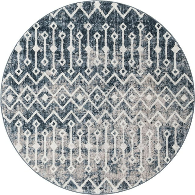 Unique Loom Tapis de Zone Tribale en Treillis Bohème 5' 3 x 5' 3 Rond Bleu/ivoire