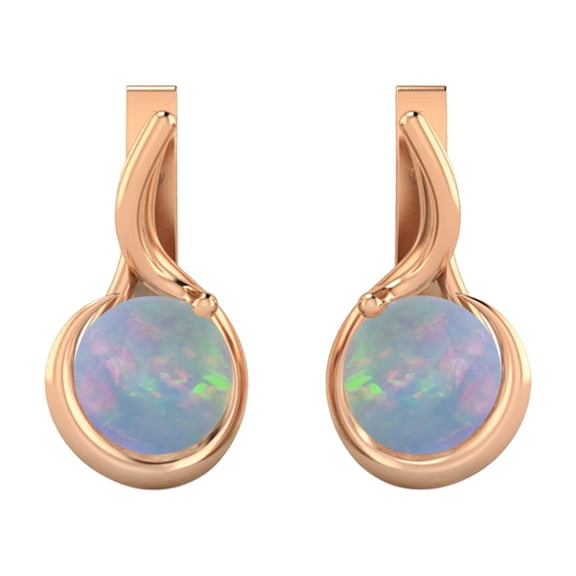 5mm Round Opal English Lock Stud 925 Silver Rose Vermeil Mother's Day Gift Women Earrings