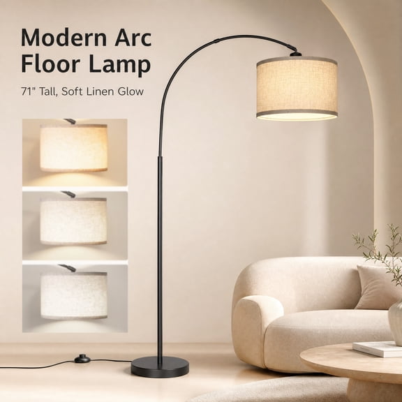 Lumadin Arc Floor Lamps for Living Room Lighting, Modern Arched Lamp with Foot Switch, Adjustable Hanging Shade, Tall Pole Lamp for Bedroom, Office