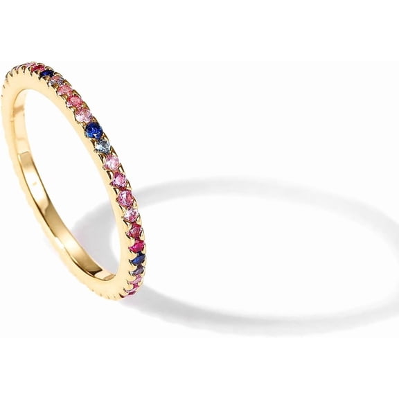 14K Gold Plated Sterling Silver Colored CZ Stones Stackable Ring | Simulated Diamond Eternity Bands for Women