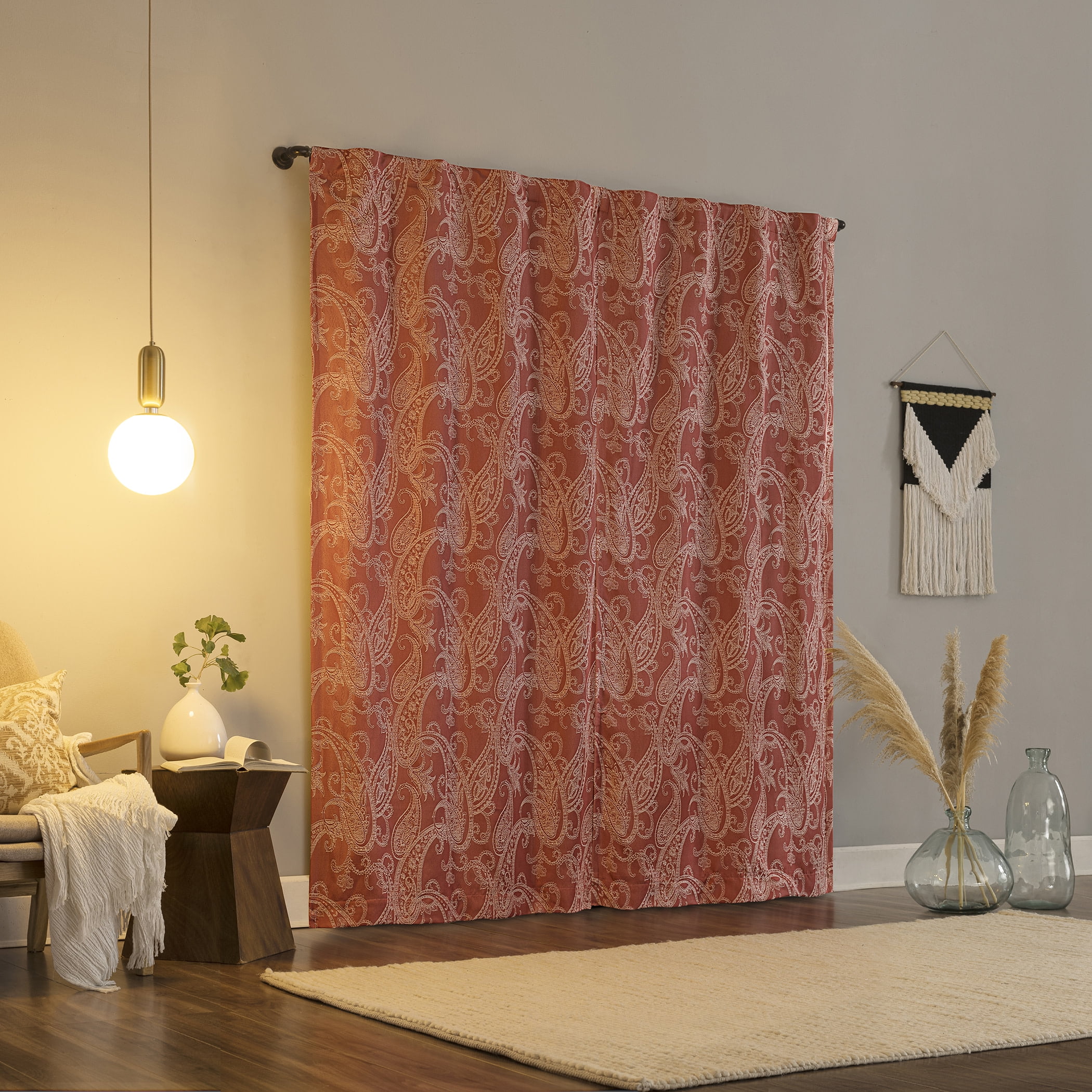 Sun Zero Pedra Paisley Embroidery 100% Blackout Back Tab Curtain Panel, 40"x96", Rustic Red