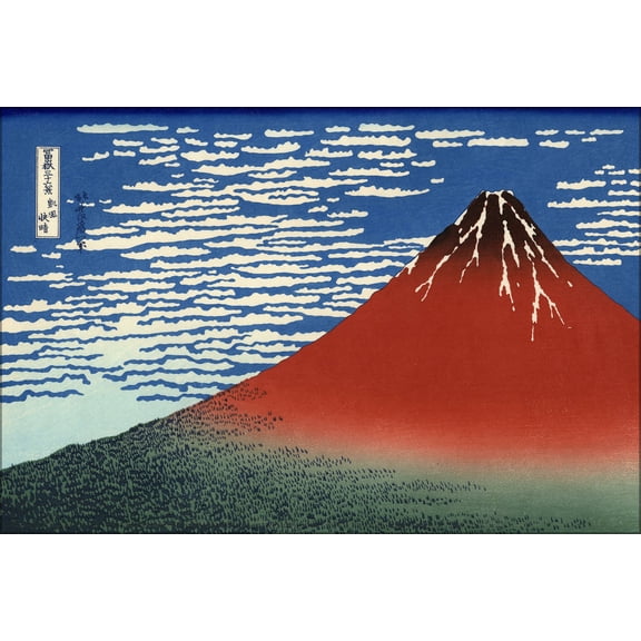 24"x36" Gallery Poster, South Wind, Clear Sky View of Mount Fuji Japan 1830
