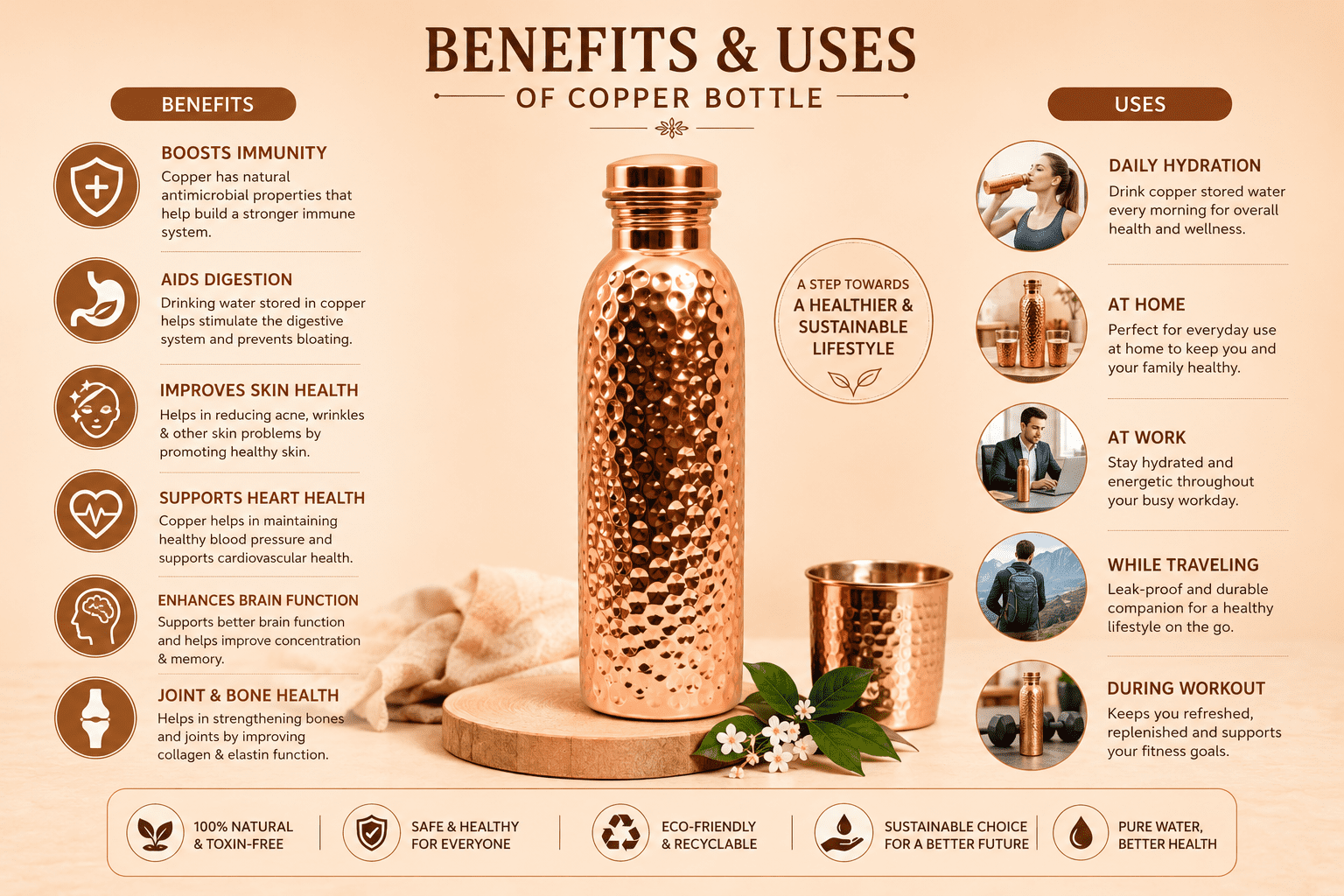 Nirmal Ganga Hammered Copper Bottle 1 Ltr – . Craftsmanship pack of 2