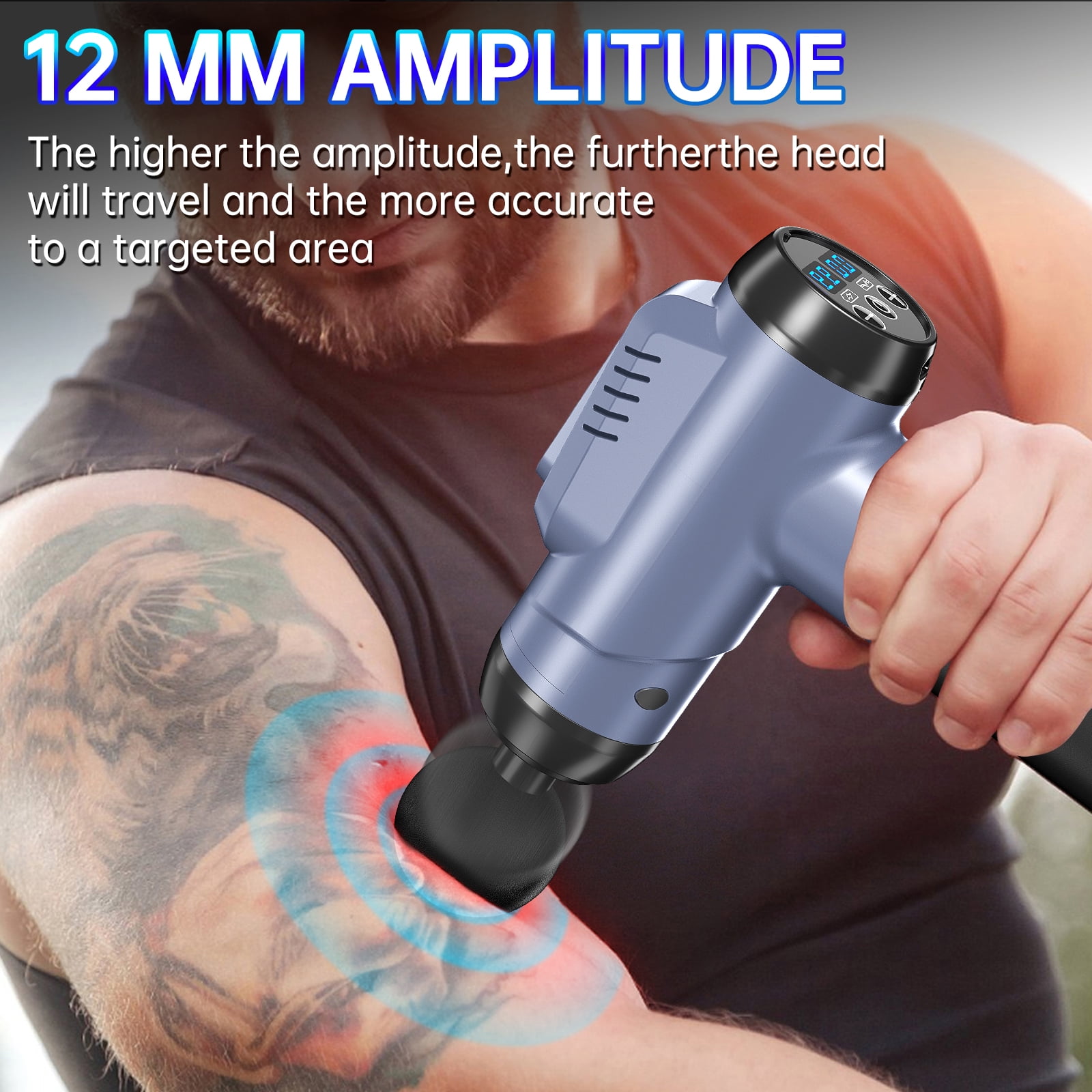 Cshidworld Massage Gun, Deep Tissue Massager, Portable Muscle Massage Gun for Back Neck Muscle Relieve, Quiet Massager Gun 99 Variable Speeds Digital Display 10 Massage Heads - Blue