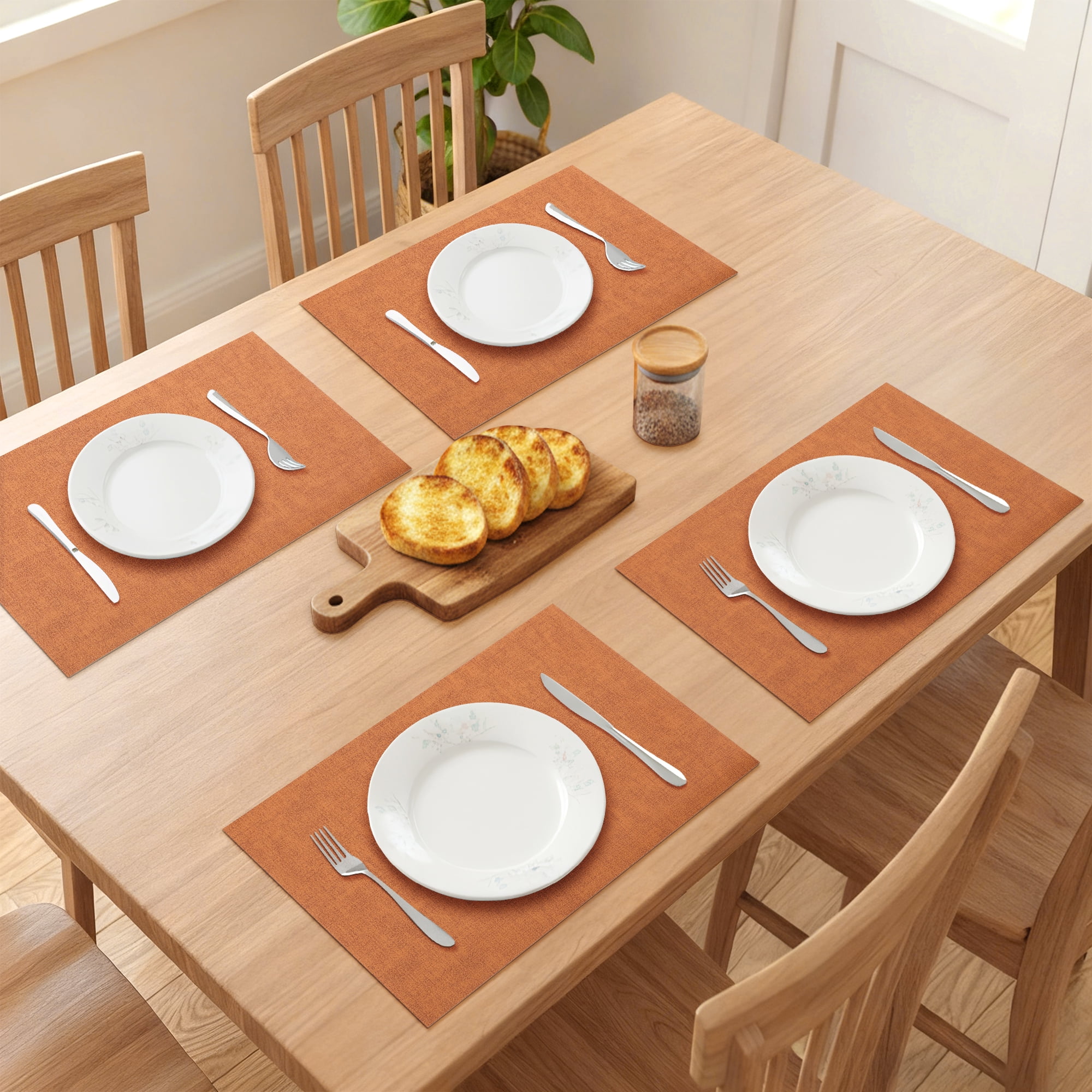 Unique Bargains 6pcs Stylish Faux Leather Placemats Orange Yellow 16.9"x11.8"