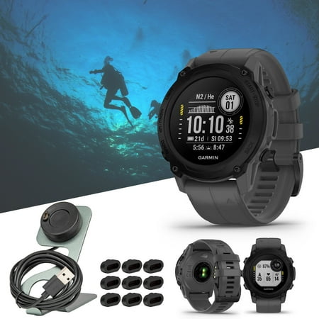 Garmin Descent G1 Dive 45mm GPS Smart Watch (Slate Gray) Bundle with Portable Charger Stand and USB Charging Cable and Charger Port Protectors (9-Pack) (3 Item)