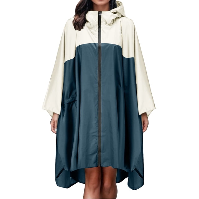 Lightweight Rain Poncho Jacket Coat For Women With Hood And Secure Pockets