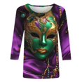 thumbnail image 4 of Cavosen Carnival Womens 3/4 Sleeve Tops T Shirts Mardi Gras Shiny Mask Graphic Print Blouse Round Neck Party Holiday Shirts Loose Trendy Festival Tops Dressy Party Funny T-Shirt 2XL, 4 of 5