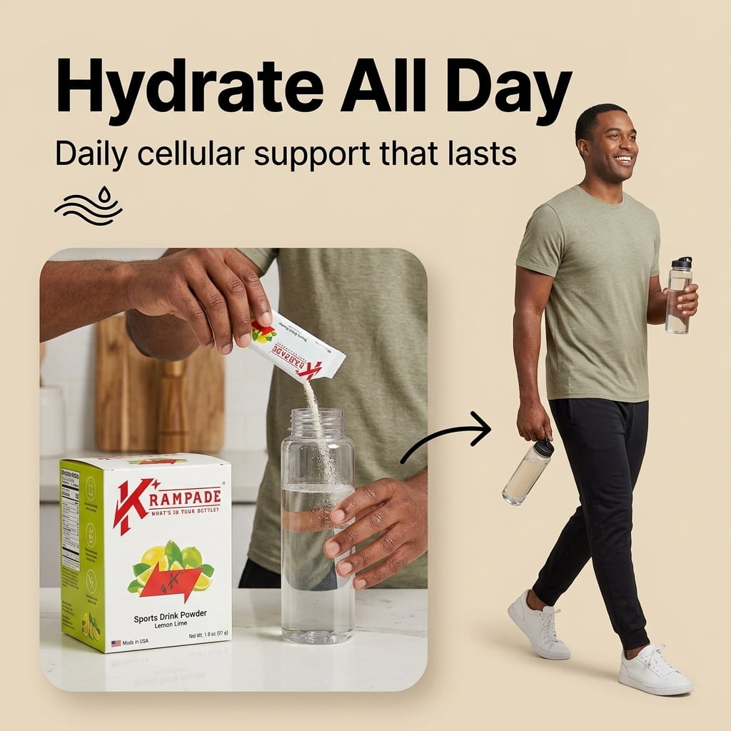 Krampade High Potassium Electrolyte Powder Lemon Lime, 8000mg Electrolytes, 4000mg Potassium, Instant Cramp Relief & Prevention, Cellular Hydration, Better Endurance & Recovery, 16 Stop Cramp Packets