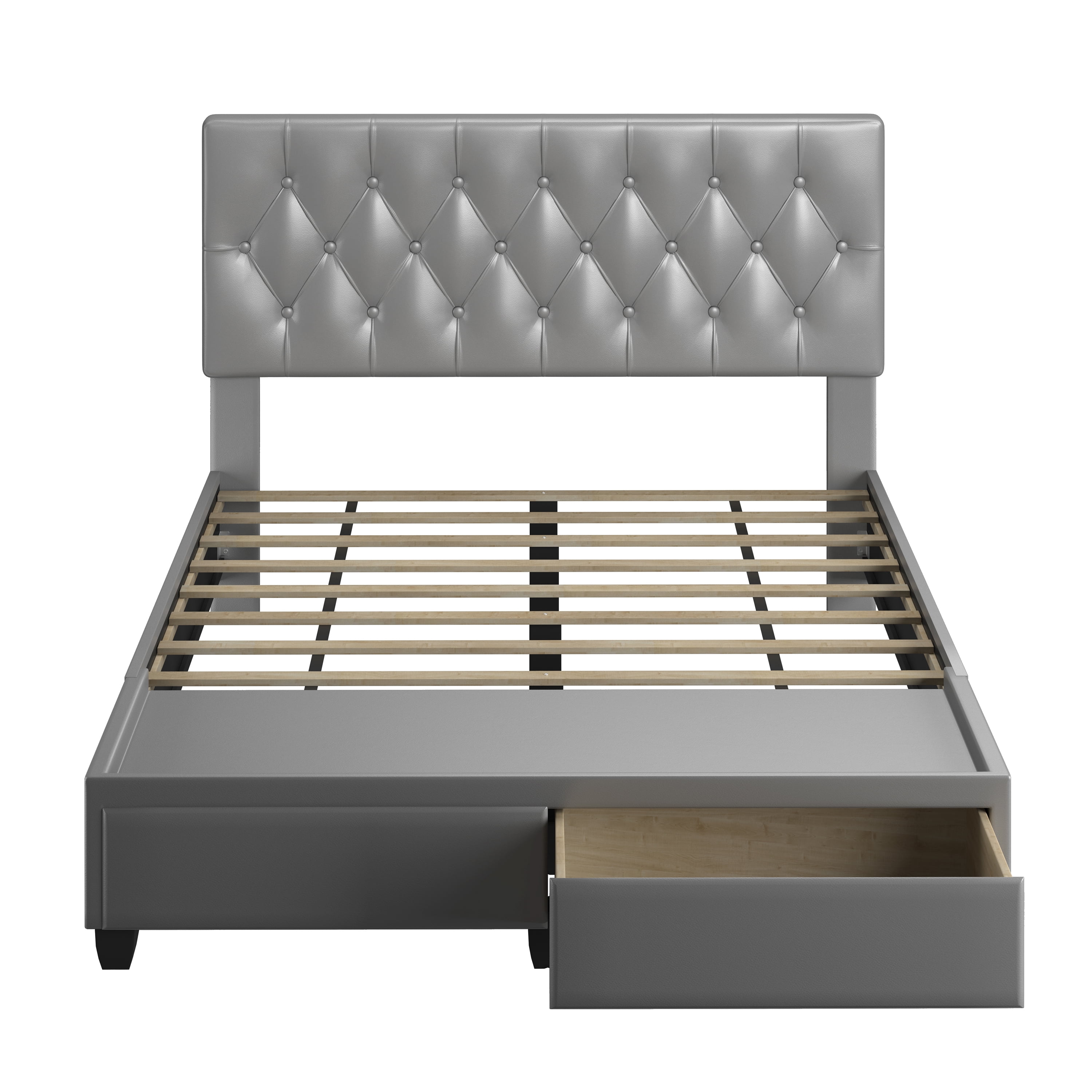 Boyd Sleep Verona Faux Leather Upholstered Tufted Platform Storage Bed Frame, Full, Gray