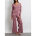 thumbnail image 2 of KelaJuan Women's 2 Piece Casual Outfits Long Sleeve V Neck Knit Tops Solid Color Ribbed Wide Leg Pants Sets, 2 of 6