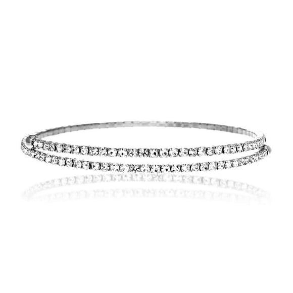NTLX Bracelet en Cristal pour Femmes - Bracelet à Spirale en Strass – Flexible et Ajustable - Plaqué Argent - Bracelet de Mariée, Mariage, Bal, Fête, Concours, Soirée, Décontracté, Tennis avec Boîte Cadeau