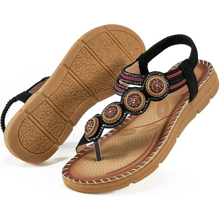 

Alicegana Women s Summer Sandals Casual Comfortable Flip Flops Beach Shoes Ankle T-Strap Thong Elastic Flat Sandals for Women