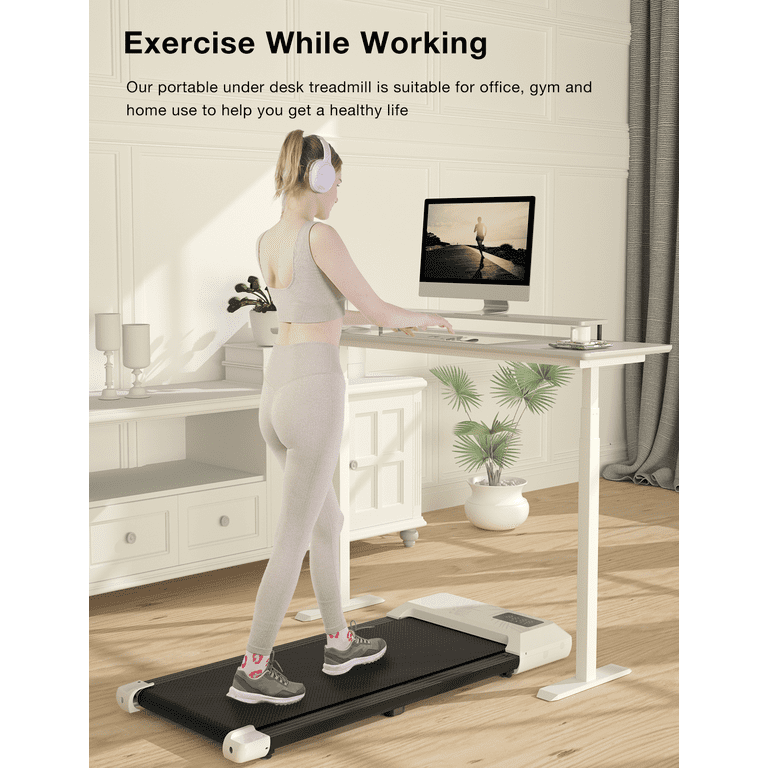 Superun 2.5Hp Walking Pad, 35.5*15.5 Walking Area 2 in 1 Under Desk  Treadmill,300lb Walking Treadmill with Remote Control and LED Display,  Quiet, Compact & Small Treadmill for Home & Office (White) 