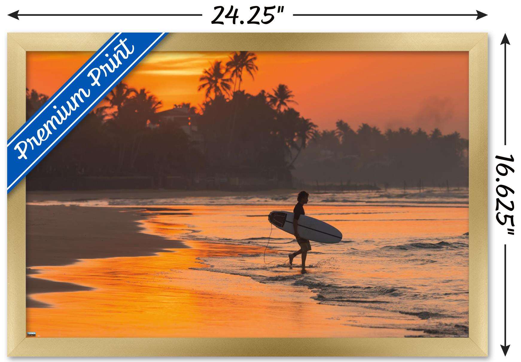 Surfing - Morning Walk Wall Poster, 14.725" x 22.375", Framed