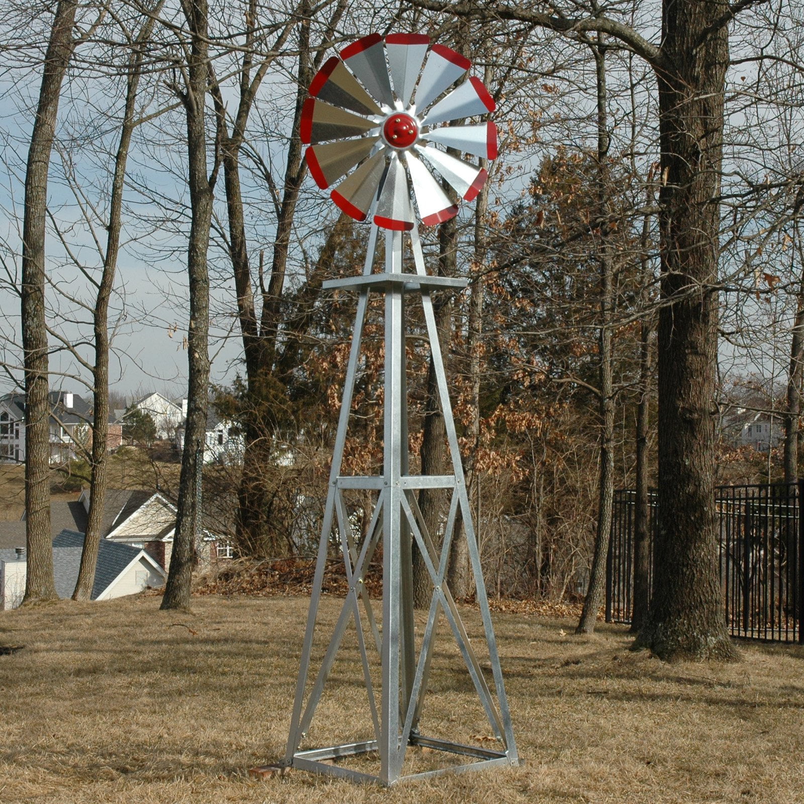 Decorative 8 ft. Galvanized Windmill Red Tips by Outdoor Water Solutions