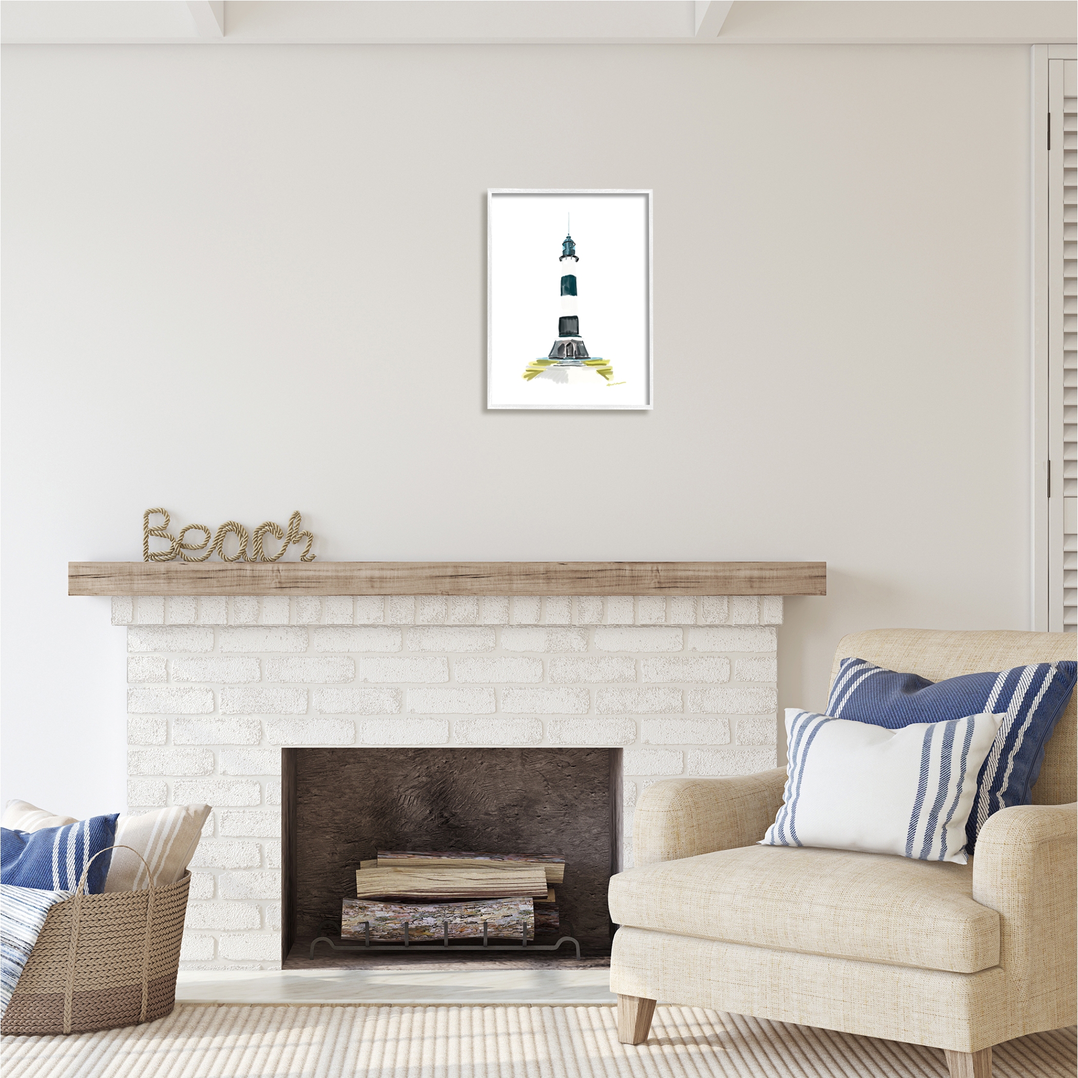 Stupell Industries Simple Modern Lighthouse Nature Painting White Framed Art Print Wall Art, 16 x 20