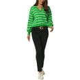 thumbnail image 2 of INSPIRE CHIC Chandail Polo à Rayures pour Femme Automne Hiver Col en V à Blocs de Couleur Manches Longues Tricoté Décontracté Hauts L Vert, 2 of 6