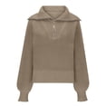 thumbnail image 3 of HAiming Womens Sweaters Fall Trendy Half Zip Sweater Casual Long Sleeve Lapel V Neck Ribbed Knit Pullover Jumper Tops, 3 of 5