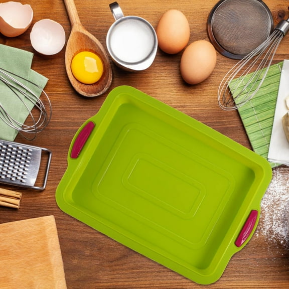Clearance Baking trays & trays under $6 Silicone Square Cake Baking Pan Non Stick Baking Tray With Thickened Handle High Heat Bakeware Green