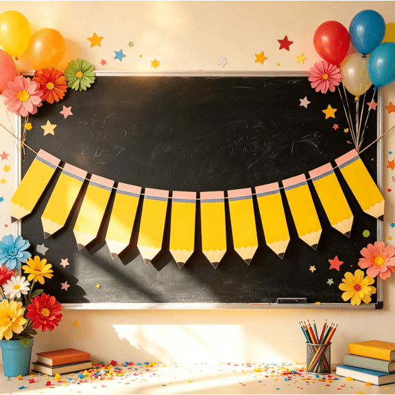 Back To School Pencil Banner, Pencil Shape Paper Garland 12 Pieces, For Wall Door Blackboard Bulletin Board, Classroom School Hall Opening Day Celebration & Party Decor