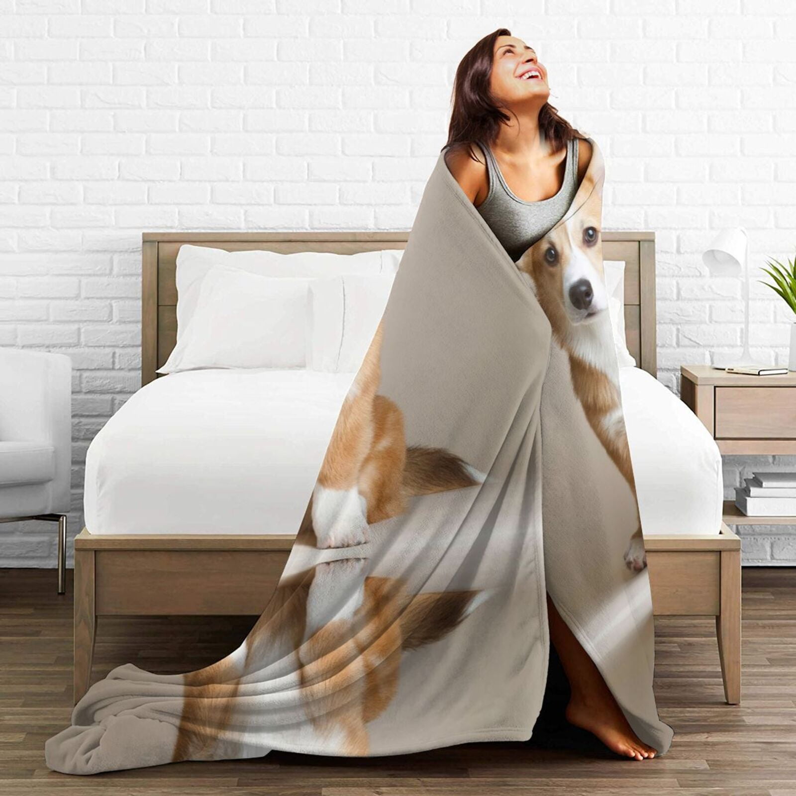 Wijzvio Corgi Dog Throw Blanket Soft Fuzzy Fleece Blanket For Couch Bed Living Room Decoration 60"X50"