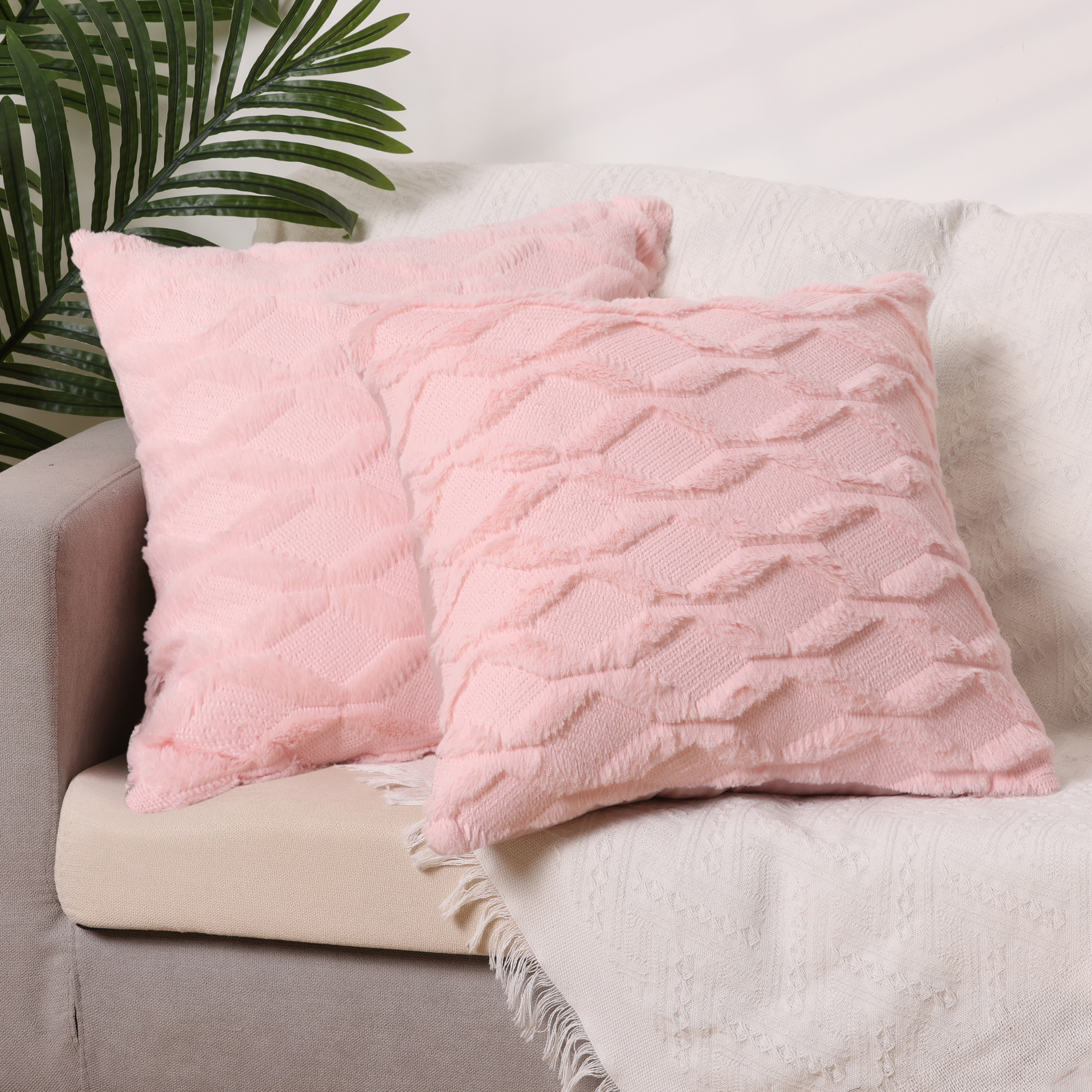 Unique Bargains 4 Pcs Soft Throw Pillow Covers for Living Room Light Pink/Grey