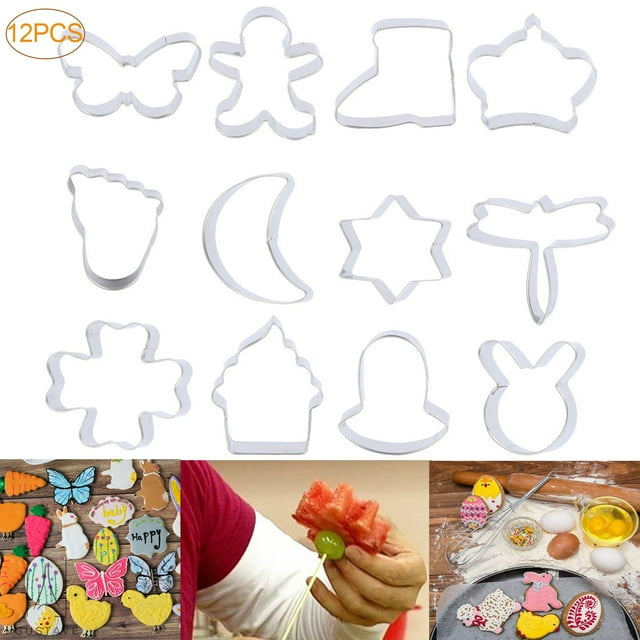 GustaveDesign 12 Piece Cookie Cutters Mold, Stainless Steel Biscuit Cake Cutters Set, Mini Geometric Shaped Sandwich Cutters for Kitchen Baking Xmas Gift (Style C)