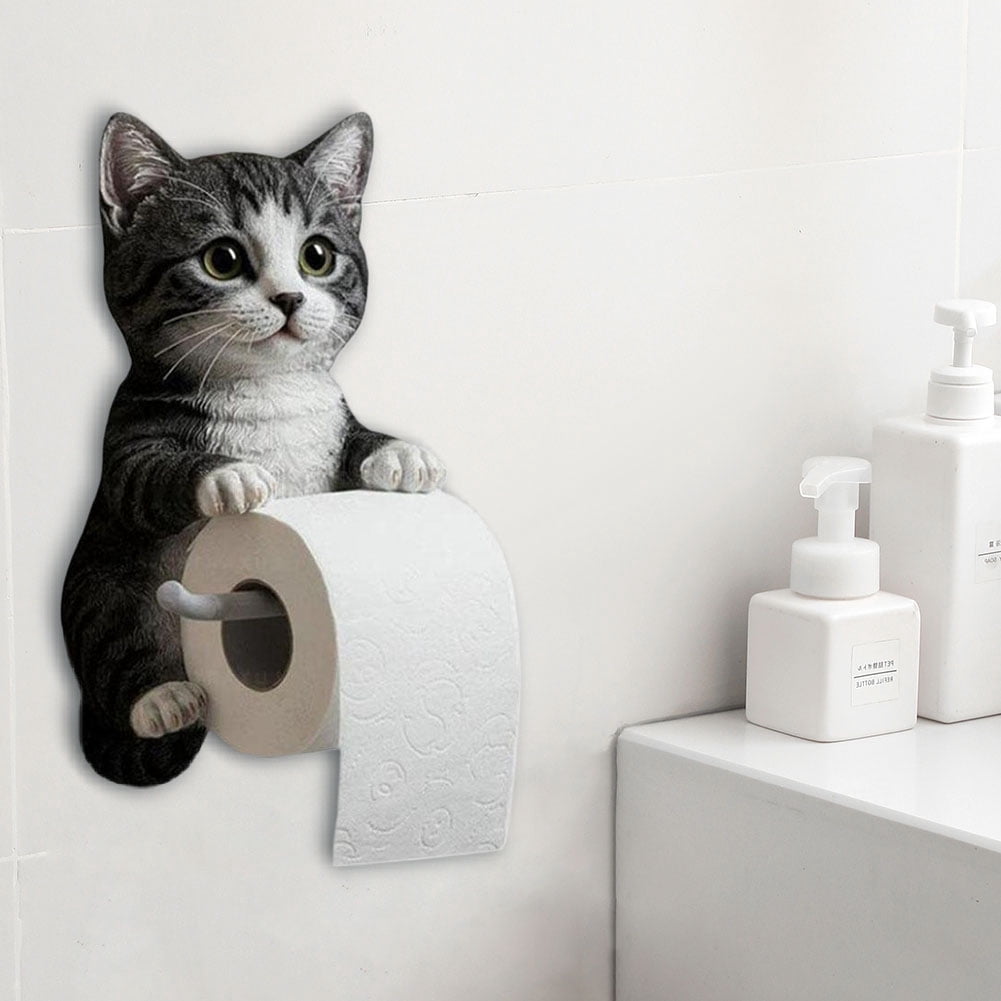 CARRFA Funny 3D Cat Toilet Roll Holder, Creative Cat Sculpture Paper Holder, Decorative Towel & Tissue Wall Mount for Bathroom Kitchen Decor Gifts for Cat Lovers