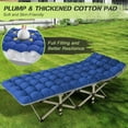 thumbnail image 3 of PNKKODW 75"x28" XL Folding Camping Cot for Adults w/Mattress, Portable Sleeping Bed for Tent w/Carry Bag, Office Home Nap, Outdoor, Camping, Travel, Max Load 500lbs Striped Gray Cot Blue/Gray Pad, 3 of 8
