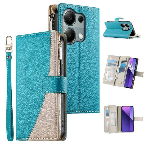 Funda cartera GANGXUN para Xiaomi Poco M6 Pro 4G , cuero PU con tarjetero, cremallera, correa de mano, soporte y protección 1230°