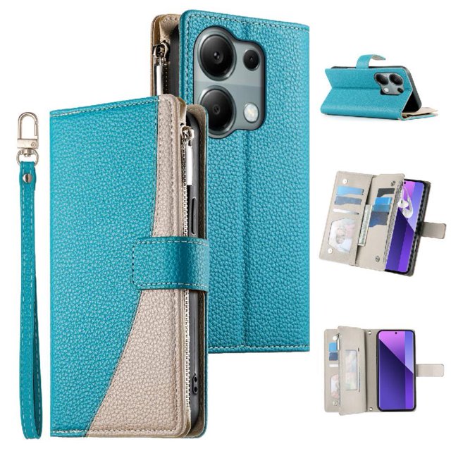 Funda cartera GANGXUN para Xiaomi Poco M6 Pro 4G , cuero PU con tarjetero, cremallera, correa de mano, soporte y protección 1230°