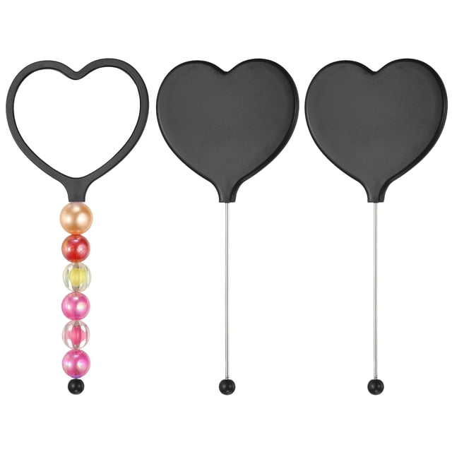 Uxcell 3 Pack Beadable Mirrors with Handle, 6.4 Inch Long Heart Shape Bead Mirror Bars Removable for DIY Crafts(Black)