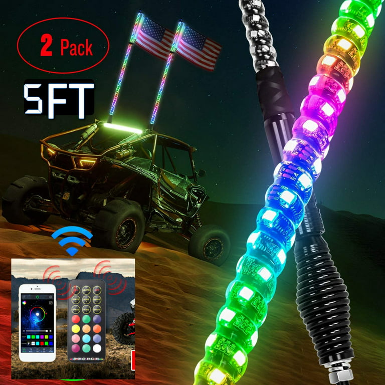 3/4/5FT Spiral RGB Led Whip Light Lighted Antenna Whips with