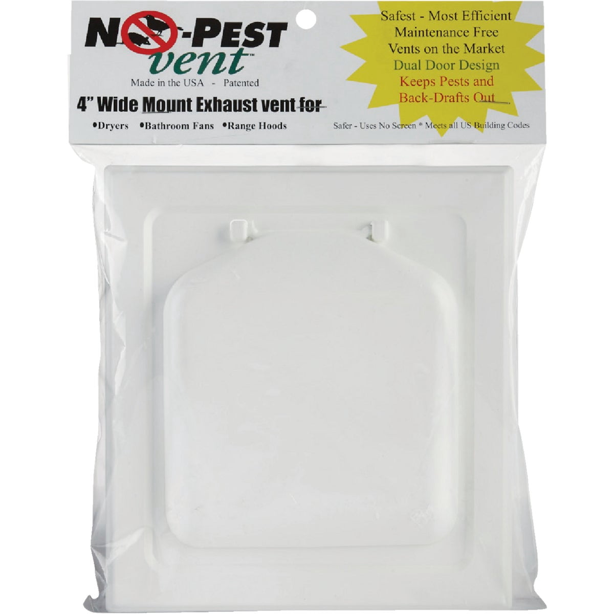 No-Pest Vent 4 In. Wide Mount Dryer Vent Hood NPWRW - White Plastic Spring Loaded