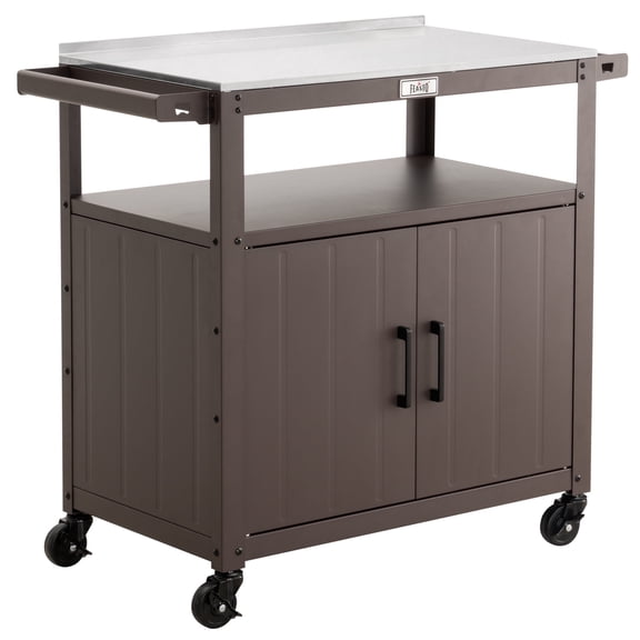 Feasto Outdoor Grill Cart with Stainless Steel Tabletop, Storage Cabinet, Wheels