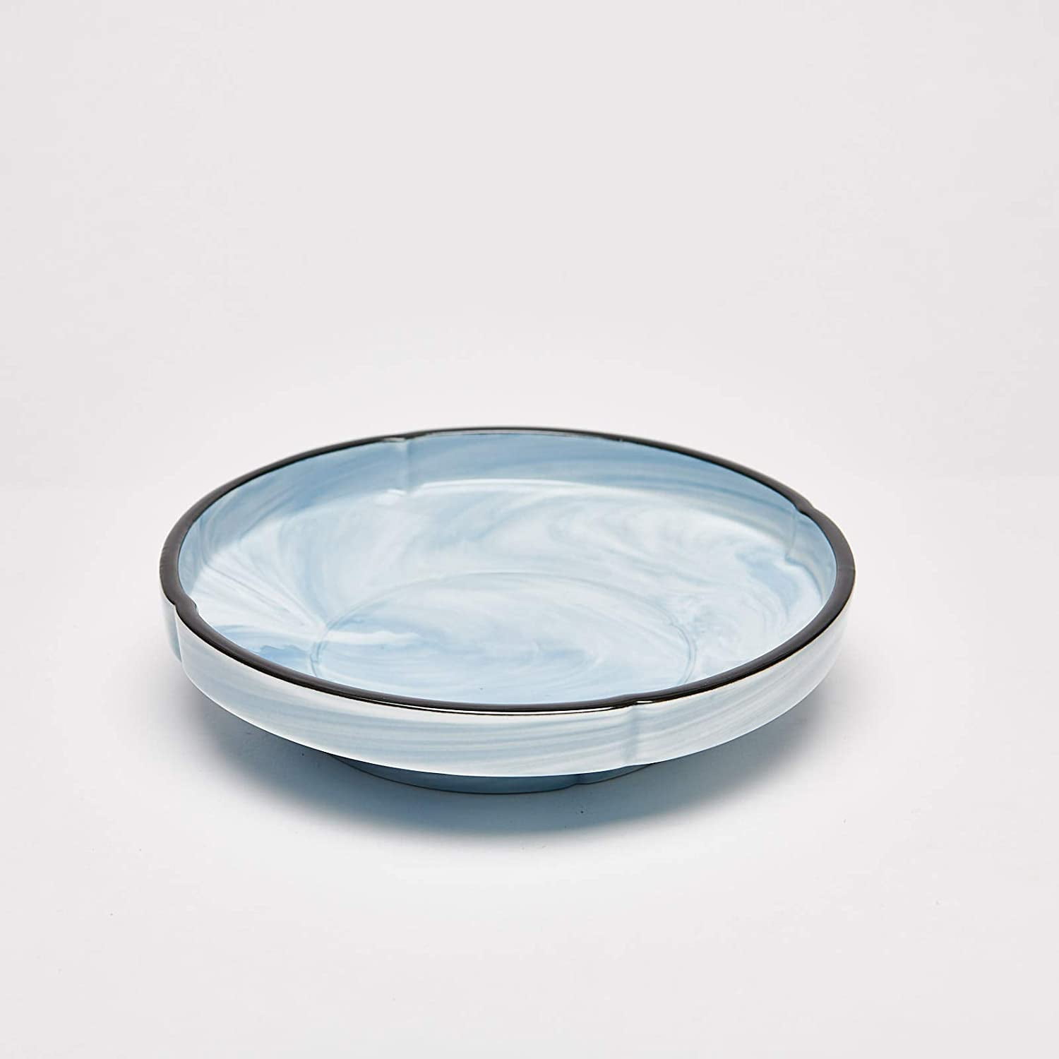 Yedi YCC842, 8.25" Fine Porcelain Blue Deep Plate, Bone China Marble Soup Bowl, Cereal Plate
