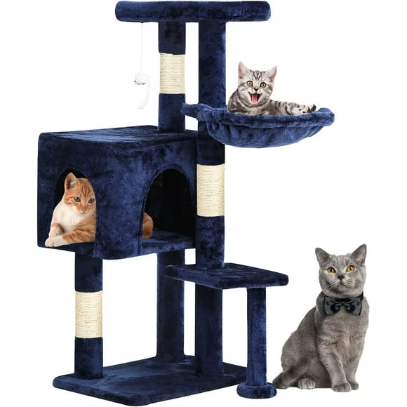 BestPet Cat Tree Tower Playground Cage Kitten 36 inches Activity Center Play House Furniture with Cat Scratching Post,Cat Hammock & Funny Toy(Navy Blue)