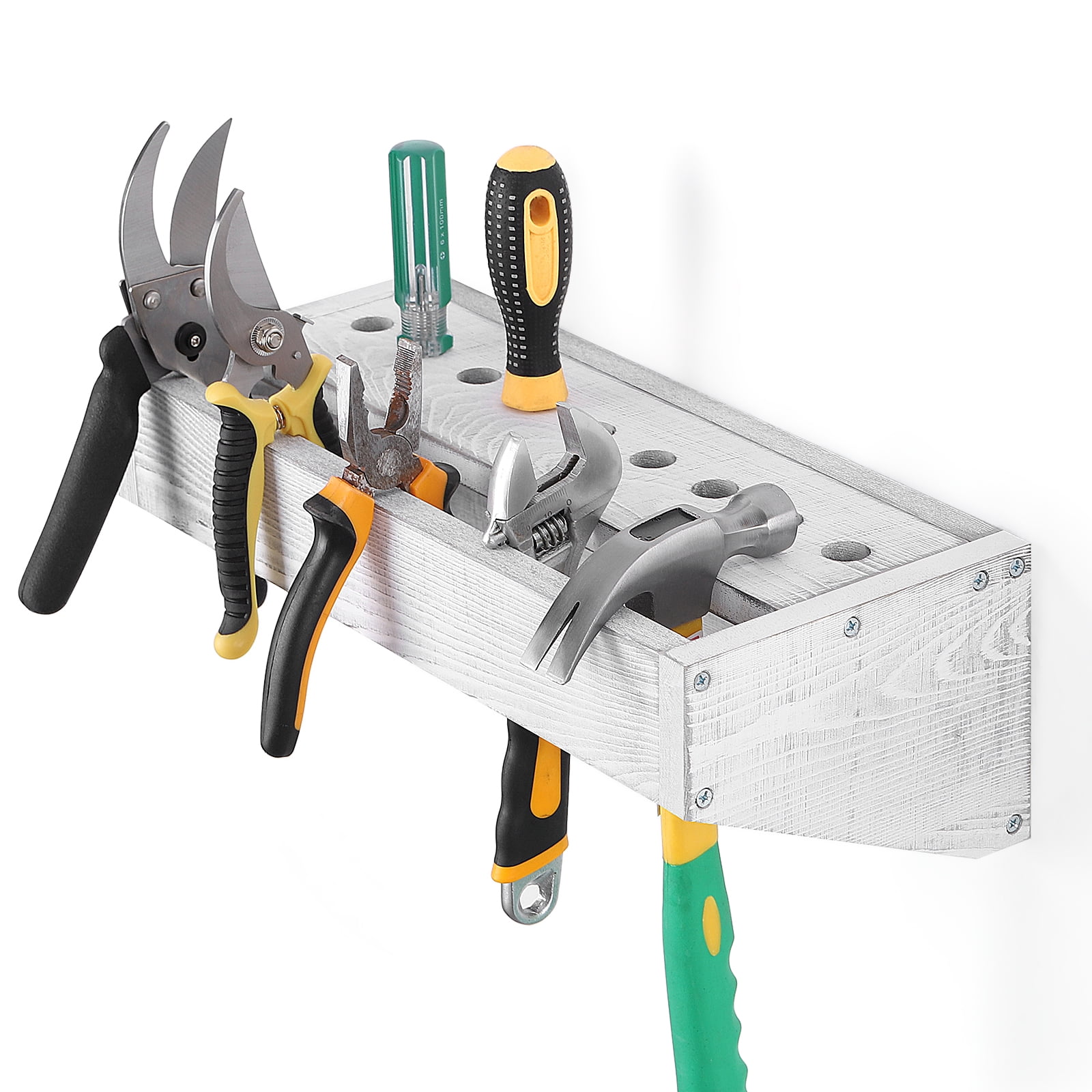 NEX Set of 2 Screwdriver Solid Wood Tool Hammer Holder Pliers Storage Box Organizer, Gray White