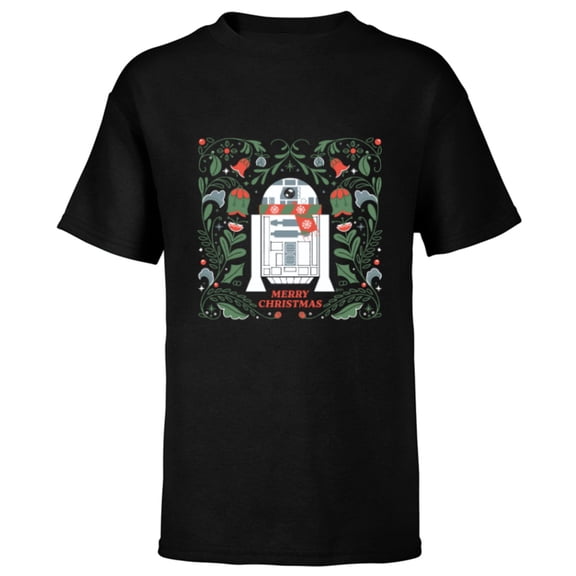 Star Wars R2D2 Merry Christmas - Short Sleeve T-Shirt for Kids - Customized-Black