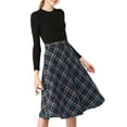 thumbnail image 3 of MODA NOVA Junior's Plaid High Waist Belted A-Line Casual Mid Skirt Blue Green L, 3 of 7