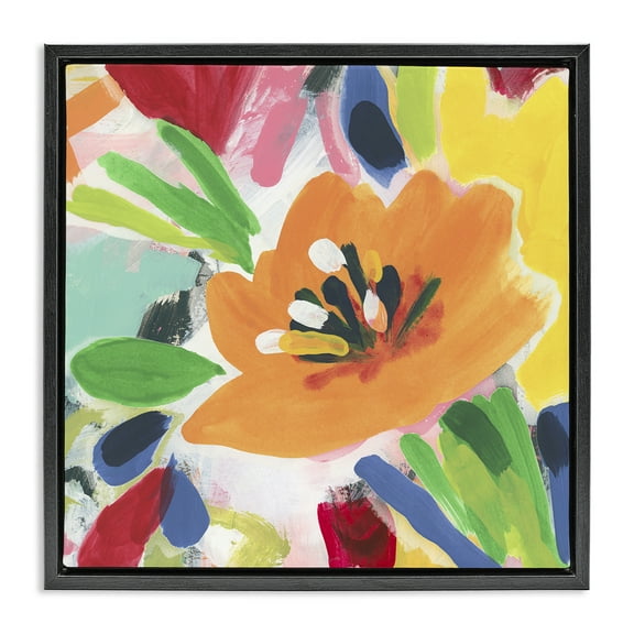 Stupell Industries Vivid Orange Flower Impressions Floral Painting Black Floater Framed Canvas Art Print Wall Art, 18 x 18