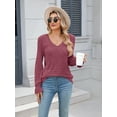 thumbnail image 2 of Gleelaud Women's Lace Long Sleeve shirts Casual V Neck Knit Basic Tees Blouse, 2 of 8