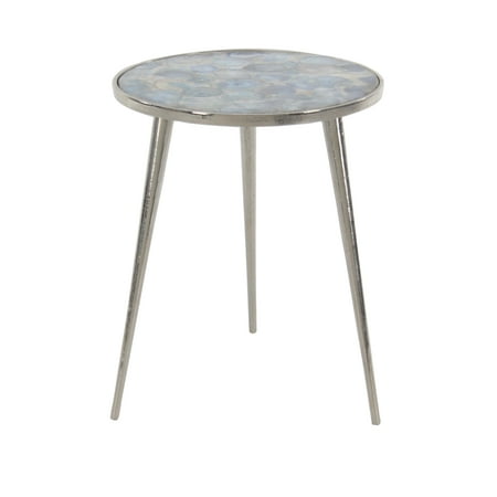 17 X Table Decmode - Contemporary 21 x 17 inch round aluminum tripod side table with agate stone accents ()